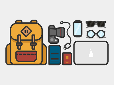 Travel Essentials bag computer essentials flat gear illustration outline passport phone travel trip