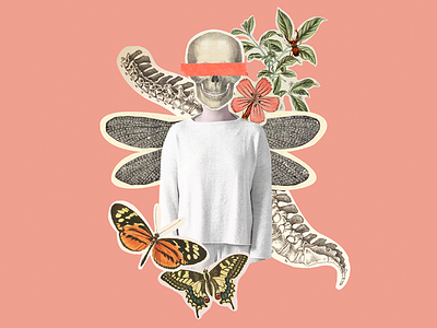 Collage art biology butterflies collage cutout flowers human body old books skull surreal vintage