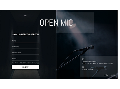 Sing Up page for Open Mic #DailyUI dailyui dailyui001