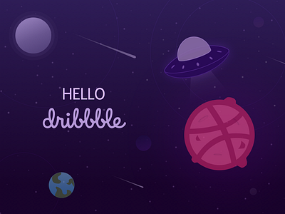 Hello!! design flat illustration planets ship space