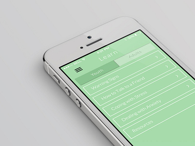 Mental Health App - Learn Screen app apple button green health ios learn mobile resource tabs