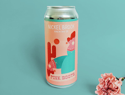 Pink Boots Can beer can beer label boots cactus cowboy cowboy boots cowgirl craft beer illustration international womens day label package design peach pink