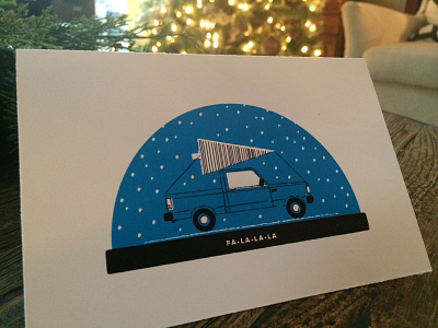 Christmas Card 2014 blue card christmas design illustration snowglobe tree truck winter