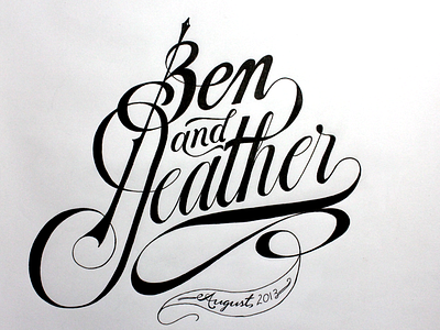 Ben and Heather Wedding Reception cards copperplate cursive flourishes lettering ligatures reception spencerian strokes swashes type typography wedding