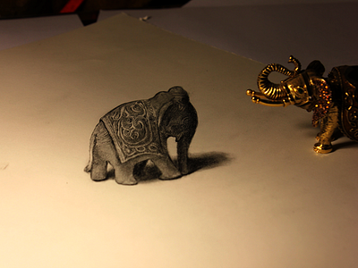 Illusion Elephant 3d animals baby elephant gold illusion light optical illusion perspective projection shadows sketch