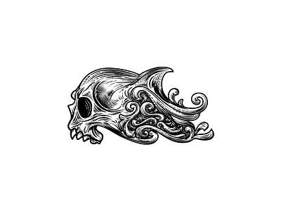 Abyssal black and white engraving illustration lineart logo skull vectors