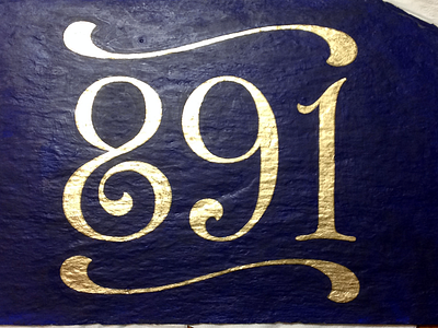 House Number on slate acrylic gold lettering numerals plaque sign slate type typedesign vintage