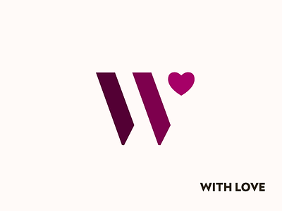 With Love heart identity initials lettermark logo love w with love wordmark