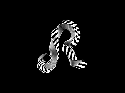 Organic R alive bend black and white complexity curve curved lettering lines linework monochrome move movement organic r rhythm scales shades twisted typography vectors