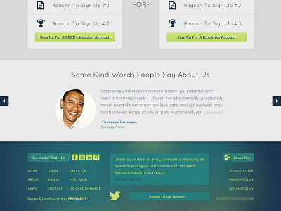 Job Posting Site Redesign footer sign up social media testimonials web design