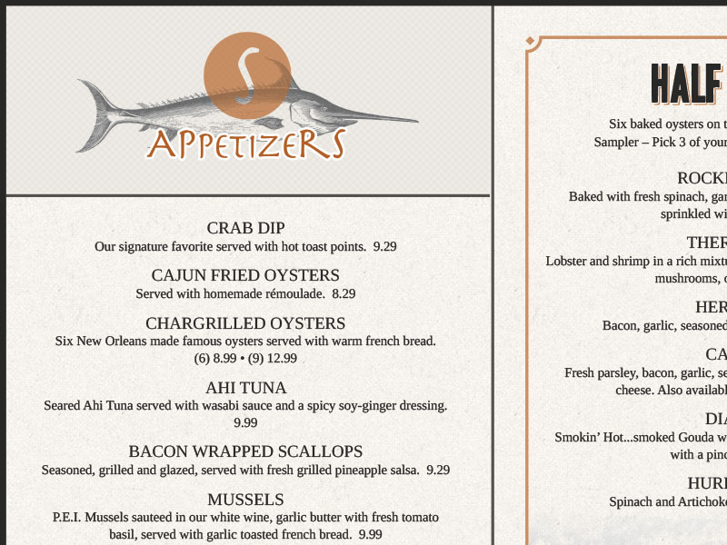 five kitchen and oyster bar menu