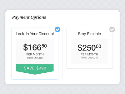 Pricing Options checkout interface pricing savings