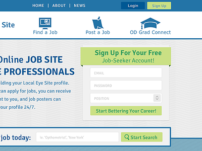 Web Site Redesign eye care industry job board jobs search sign up