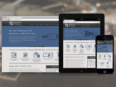 Responsive Patent Lawyer Site home page icons iphone menu mobile phone responsive sketch web design