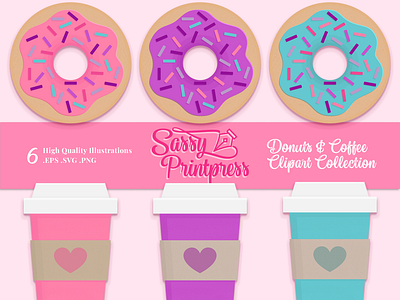 Donut Worry Be Happy adobe illustrator breakfast clip art coffee coffee shop cute digital art donut illustration pastel colors pink donut