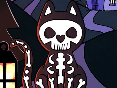 Skelly Cat on Halloween Eve