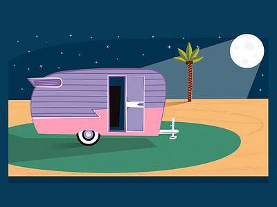 Lone Shasta camping desert illustration mid century retro travel travel trailer vintage