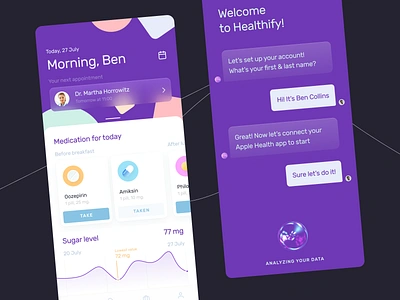 Healthify — Smart health advisor advisor app data doctor appointment healthcare healthcare app healthy interface ios medicine medicine app design medtech mobile app mobile app design mobile interface pill reminder pills smart suggestions ui uiux