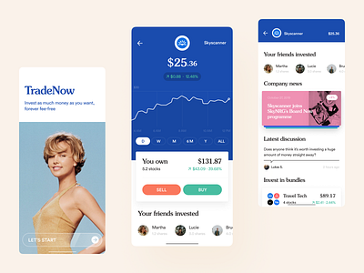 TradeNow — invest in stocks and companies 80s 80s style banking app buy stocks invest app investment investment service investments mobile app design mobile design mobile interface mobile investments app mobile ux shares stocks