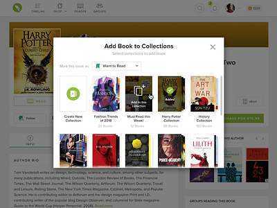Mojoreads Add To Collections books collection hover interface library read status ui usertest ux web