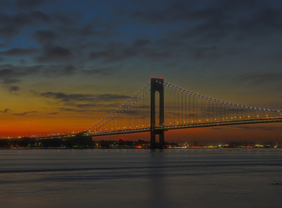 Verrazzano-Narrows Bridge bridge early harbor landscape lights new york scenic staten island sun sunrise water