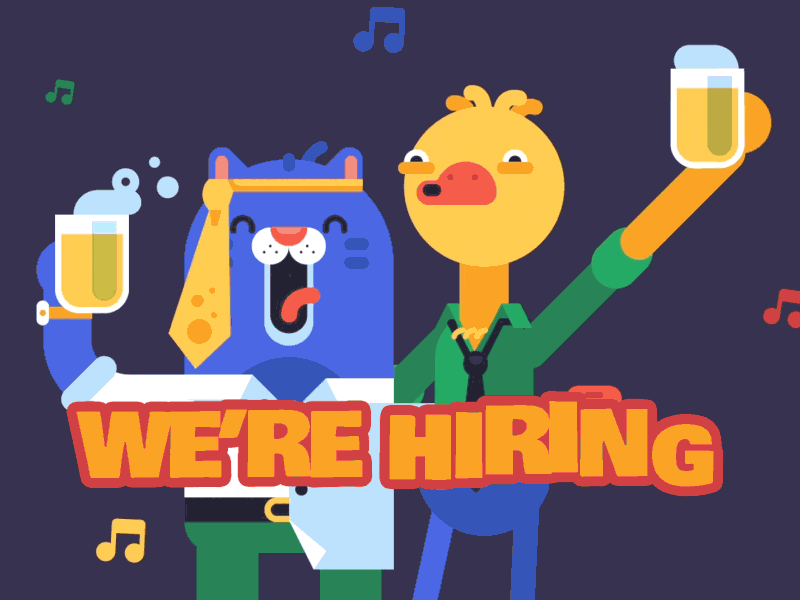 We're hiring! animals animation beer characters hiring job mascot motion music office party