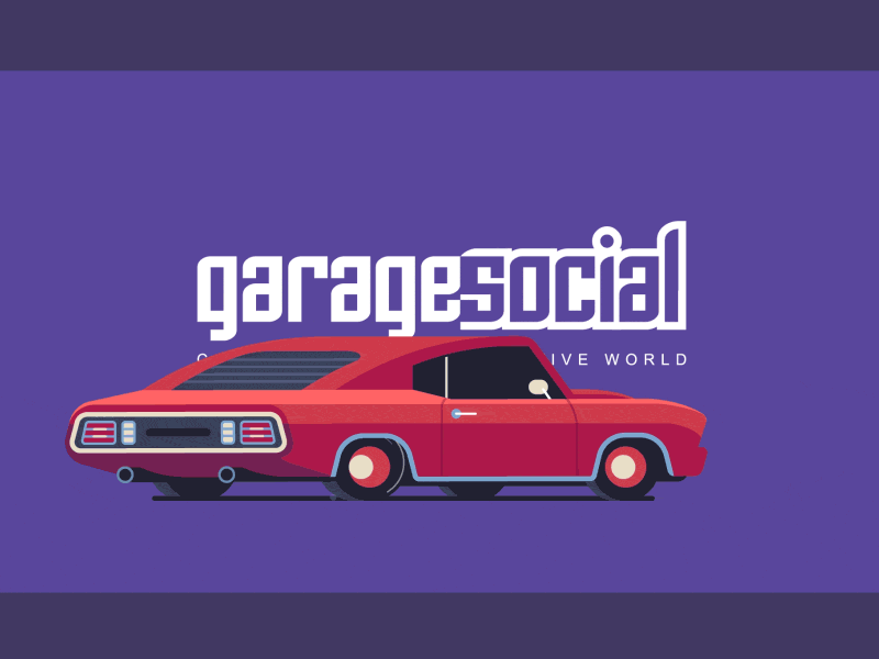 GarageSocial #3 2d aftereffects animation car fast flat logo racing smoke typo