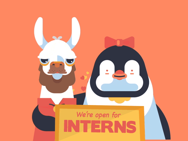 Open for interns! animals animated animation bow tie character cute eyes gif heart internship llama penguin