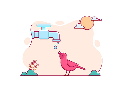 Thirsty Bird bird character design illustration inspiration outline season stroke summer sun thirsty vector water