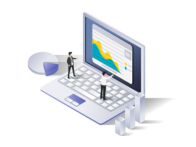 Data Analyst app art bar character corporate dribbble flat graph illustrator isometric key lap laptop men pie chart ui vector web