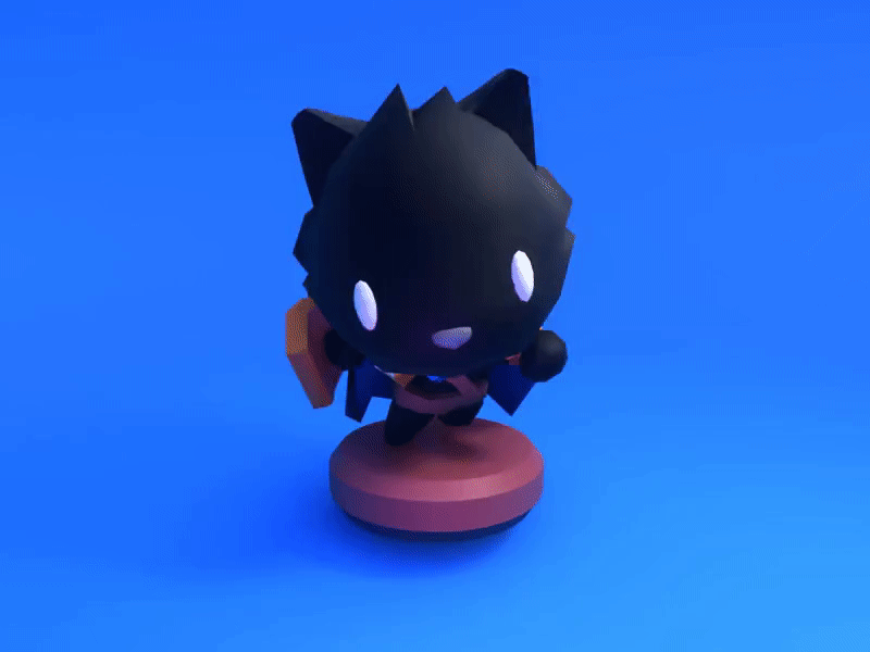 General Charlie 3d 3d animation 3d artist 3dart amiibo blender cape cat character design diorama kitty lowpoly model shield turntable warrior
