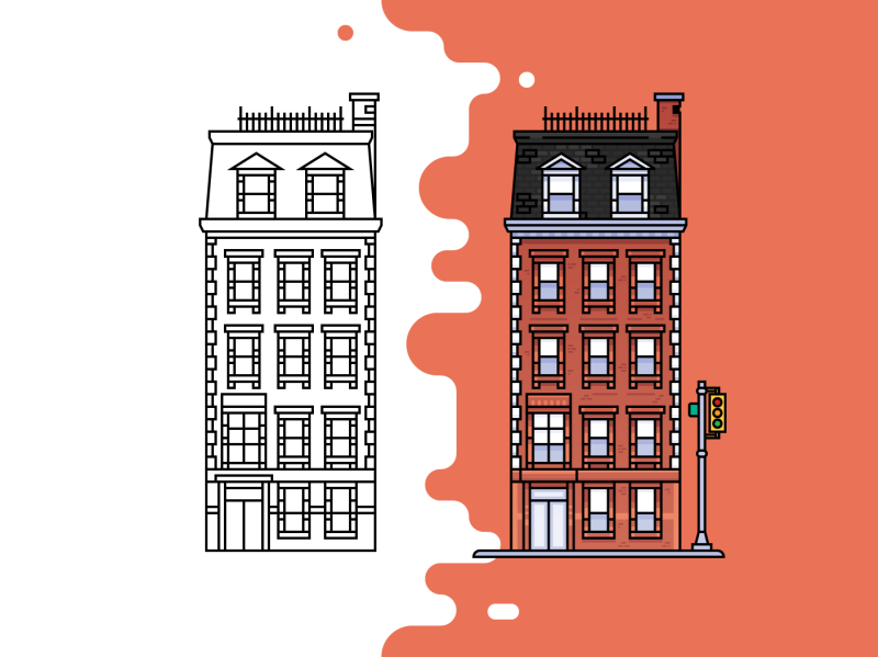 Apartment building colored sketch Stock Illustration | Adobe Stock