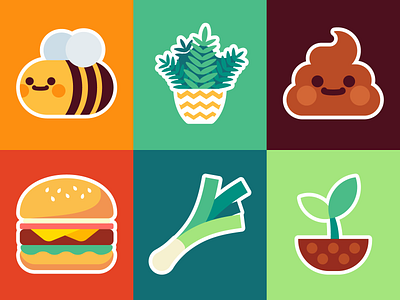 Icons bee colors emoji emote fern flat food hamburger hamburgers happy icon leek plant poop pot seed sprout wholesome