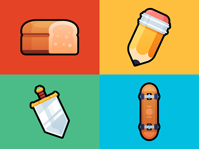 Items 3 art artist assets bread color colorful colors drawing game icon icons items loaf pencils rpg shot skateboard sketch sword toast