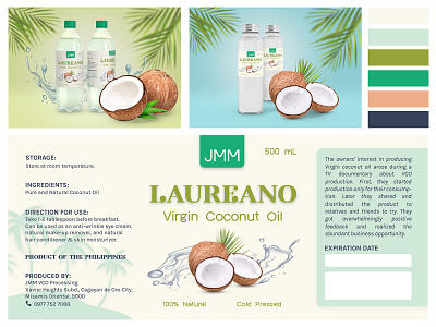 Product label design for Laureano Virgin Coconut Oil branddesign branddesignandpackaging design graphicdesign illustration productlabel productlabeldesign productpackaging typography