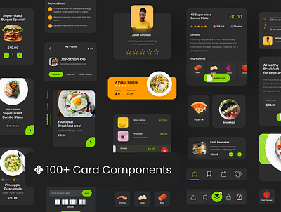 Grubr Food Card UI Kit (Dark Mode) app branding dark design food illustration interaction logo minimal sketchapp ui ux