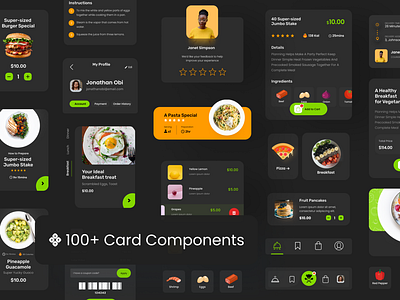 Grubr Food Card UI Kit (Dark Mode) app branding dark design food illustration interaction logo minimal sketchapp ui ux