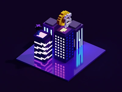 Low poly/voxel cryptocurrency city illustration 3d animation app blender branding design graphic design illustration interaction logo lowpoly minimal motion graphics sketchapp ui ux voxel