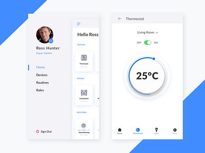 Smartcribs Sidemenu and Thermostat Screens