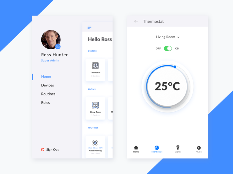 Smartcribs Sidemenu and Thermostat Screens design ios remote control smartdevices thermostat smarthome smartcribs