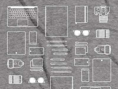 Tools of the Trade camera drawing illustration laptop line art mobile sunglasses t shirt tablet tools of the trade vector