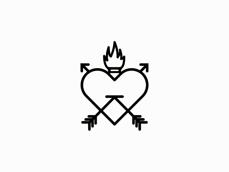 Flame sacred heart traditional animation svg vector illustration line art heart flame