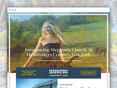 Headwaters Country Jam - Site Design country country music design festival headwaters homepage interactive music web web design website