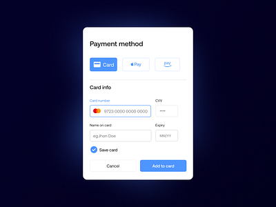 Payment method form concept component payment method product design ui ux