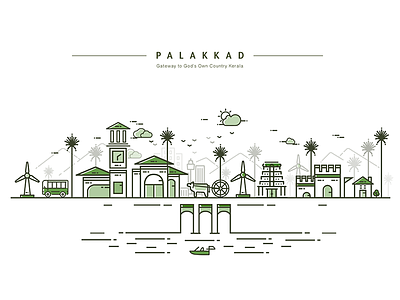 Palakkad- Gateway to gods own country culture greenish heritage illustration indian culture kerala line drawing line illustration palakkad traditional village