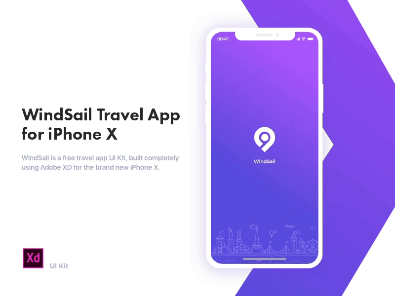 Windsail Travel App For Brand New iPhone X adobe xd freebie iphone x travel app ui kit windsail