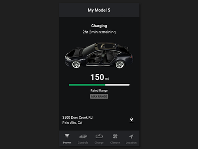 Tesla Motors App - Material Design dark material design tesla