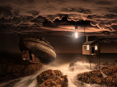 Lighthouse arte boat digital art lighthouse photo art photo compositing photo retouching photography