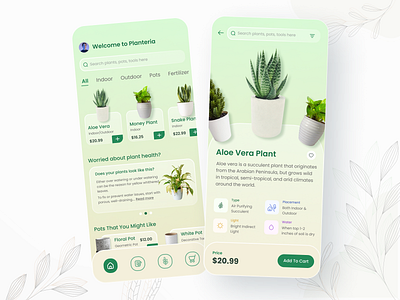 Plant Shop App app appdesign design gradient green mobiledesign plantapp plants product productdesign ui uiux uiuxdesign ux