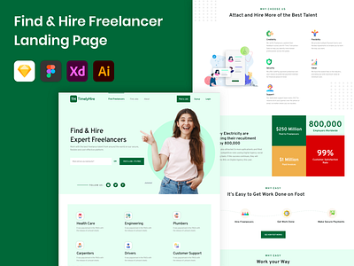 Find & Hire Freelancer Landing Page app branding design graphic design illustration logo typography ui ux vector